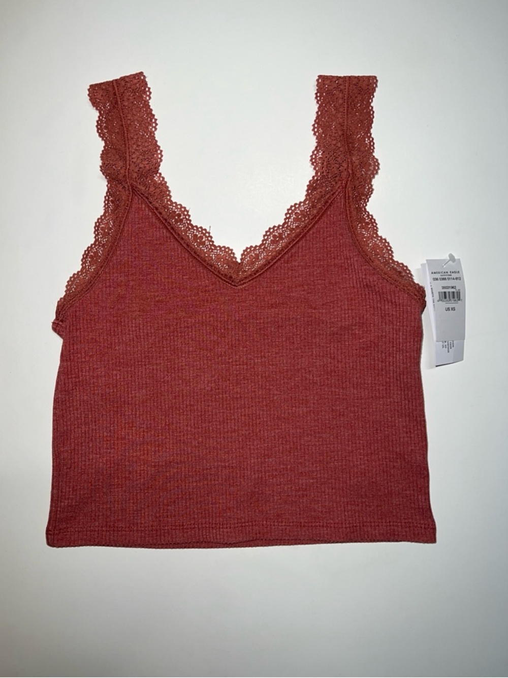 AEO Lace Trim Ribbed Tank Tops - Cream & Rust - Picture 2 of 4
